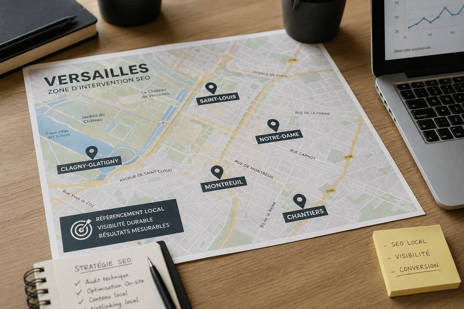 Carte de la zone d’intervention du consultant SEO à Versailles et dans les Yvelines